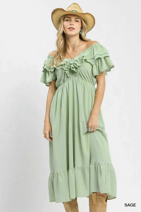 Umgee Textured Ruffle Midi Dress 100100704431930 64 Affordable Fashion Under $100 Jerry's Apparel 