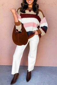 Striped Knit Dropped Shoulder Round Neck Sweater 101002437530606 50 Affordable Fashion Under $100 Jerry's Apparel 