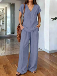 Full Size V-Neck Short Sleeve Top and Pants Set Plus Size 100100910451013 35 Affordable Fashion Under $100 Jerry's Apparel 