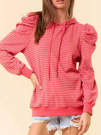 Striped Puff Sleeve Hoodie with Drawstring 100100531994903 47 Affordable Fashion Under $100 Jerry's Apparel 