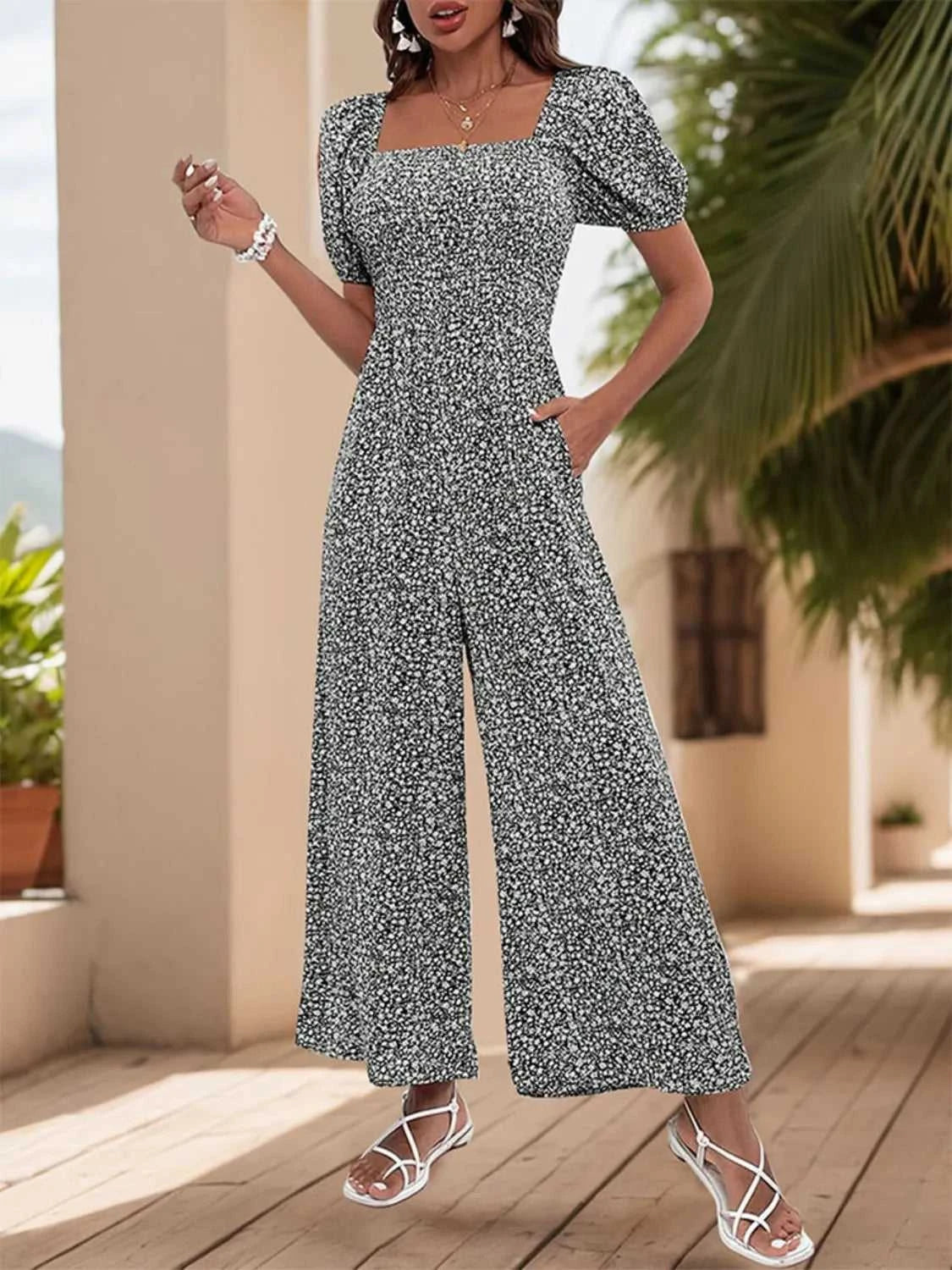 Printed Square Neck Puff Sleeve Jumpsuit 100100619721006 31 Affordable Fashion Under $100 Jerry's Apparel 
