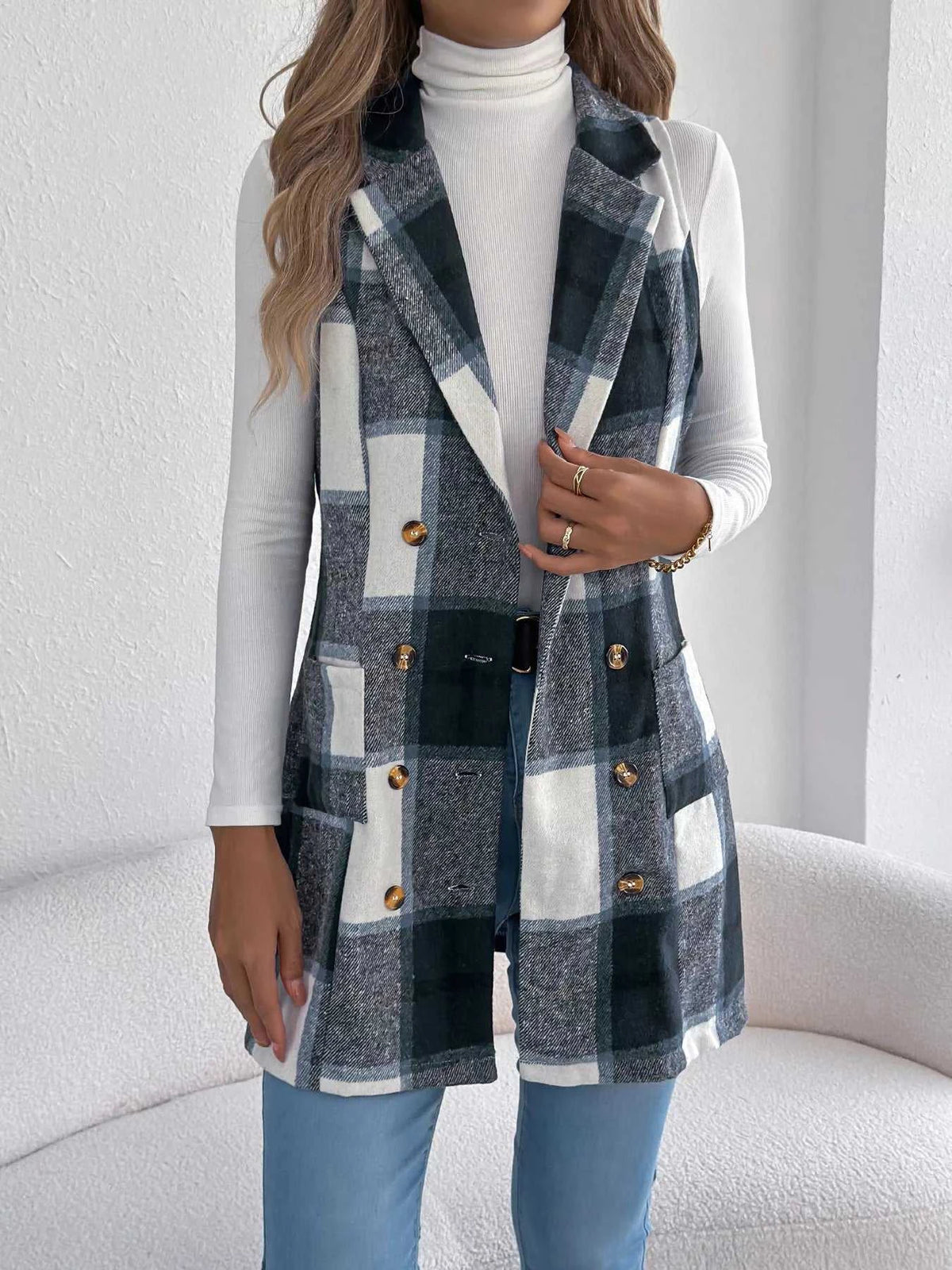 Plaid Double-Breasted Vest Coat 100100895699869 38 Affordable Fashion Under $100 Jerry's Apparel 