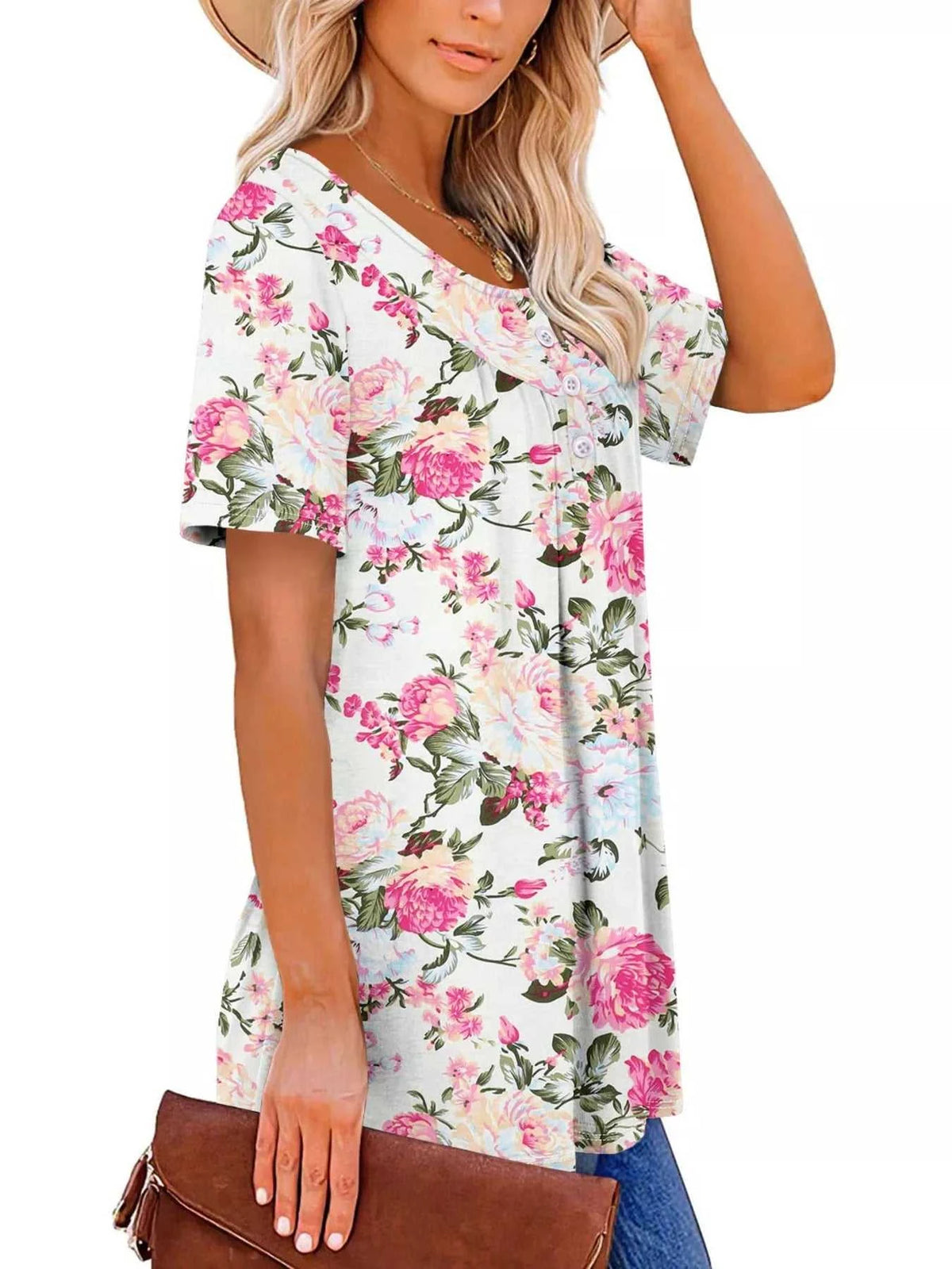 Plus Size Floral Print Short Sleeve T-Shirt 100100354664882 26 Affordable Fashion Under $100 Jerry's Apparel 