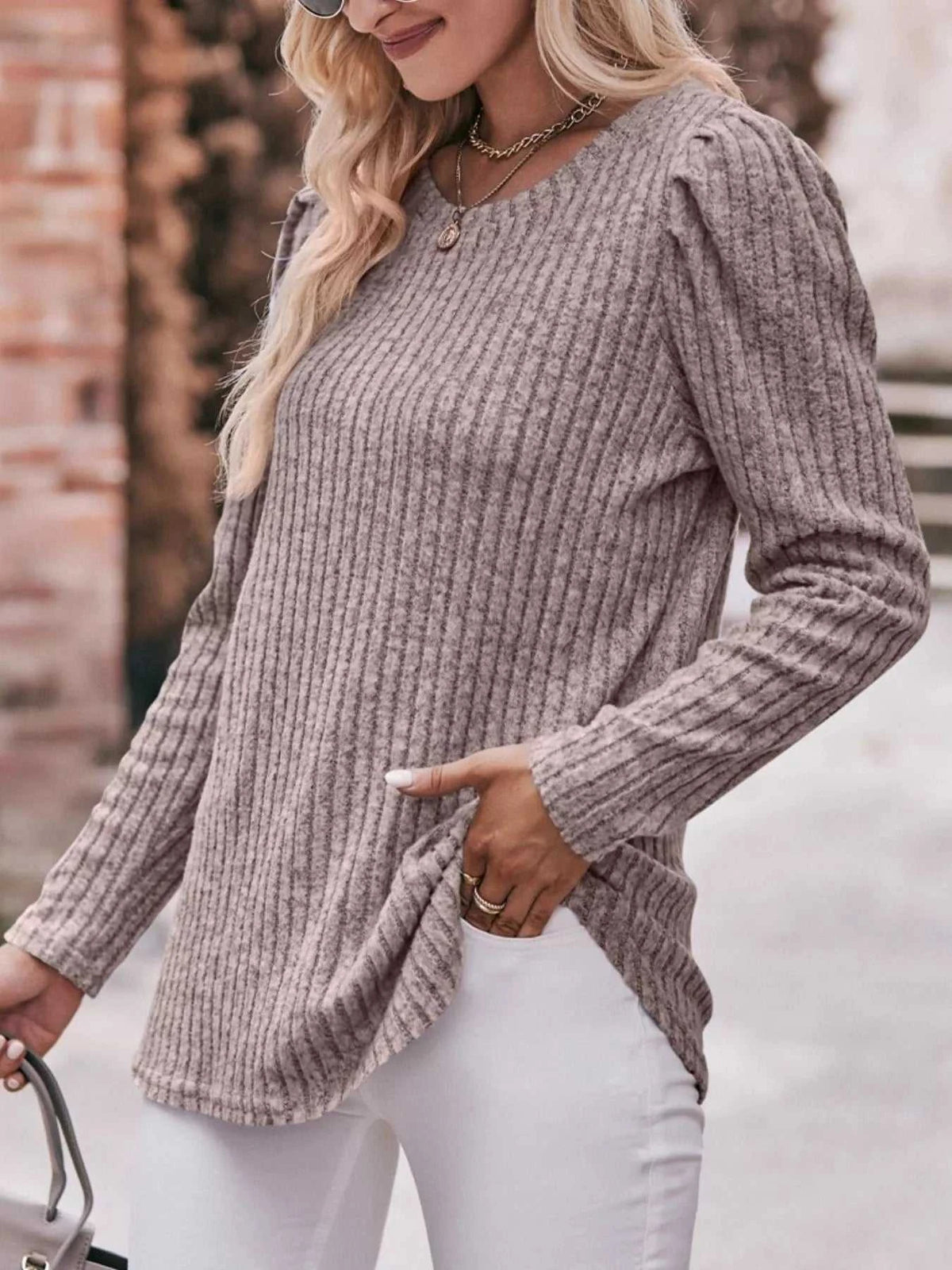 Ribbed Knit Puff Sleeve T-Shirt 100100962471478 28 Affordable Fashion Under $100 Jerry's Apparel 