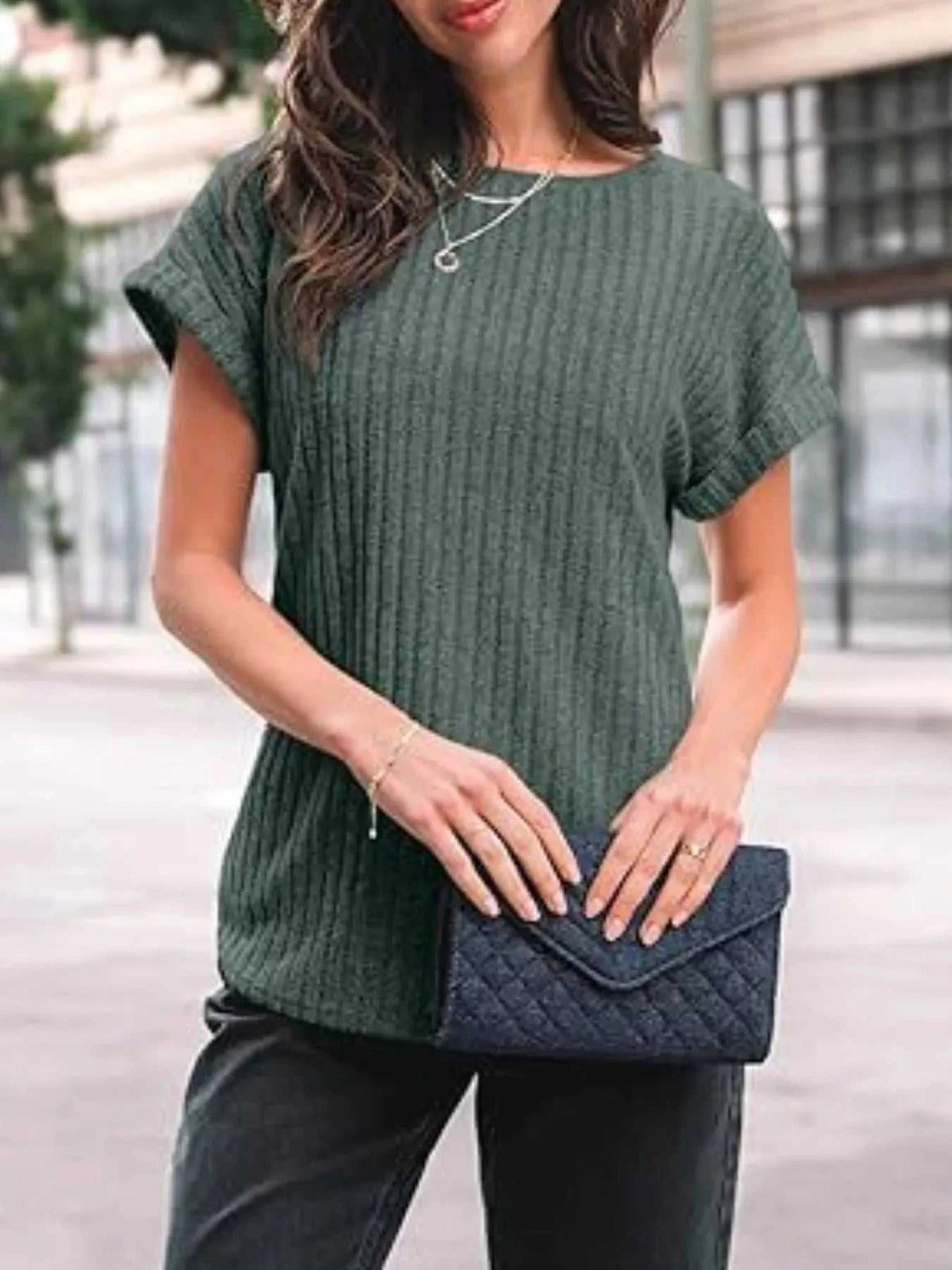 Casual Ribbed Knit Short Sleeve T-Shirt 100100691365915 25 Affordable Fashion Under $100 Jerry's Apparel 