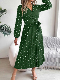 Front Tie Polka Dot Midi Pleated Dress 100100612892124 36 Gifts for Her Jerry's Apparel 