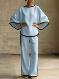 Full Size Contrast Trim Top and Wide-Leg Pants Set Plus Size 100100595624381 47 Affordable Fashion Under $100 Jerry's Apparel 