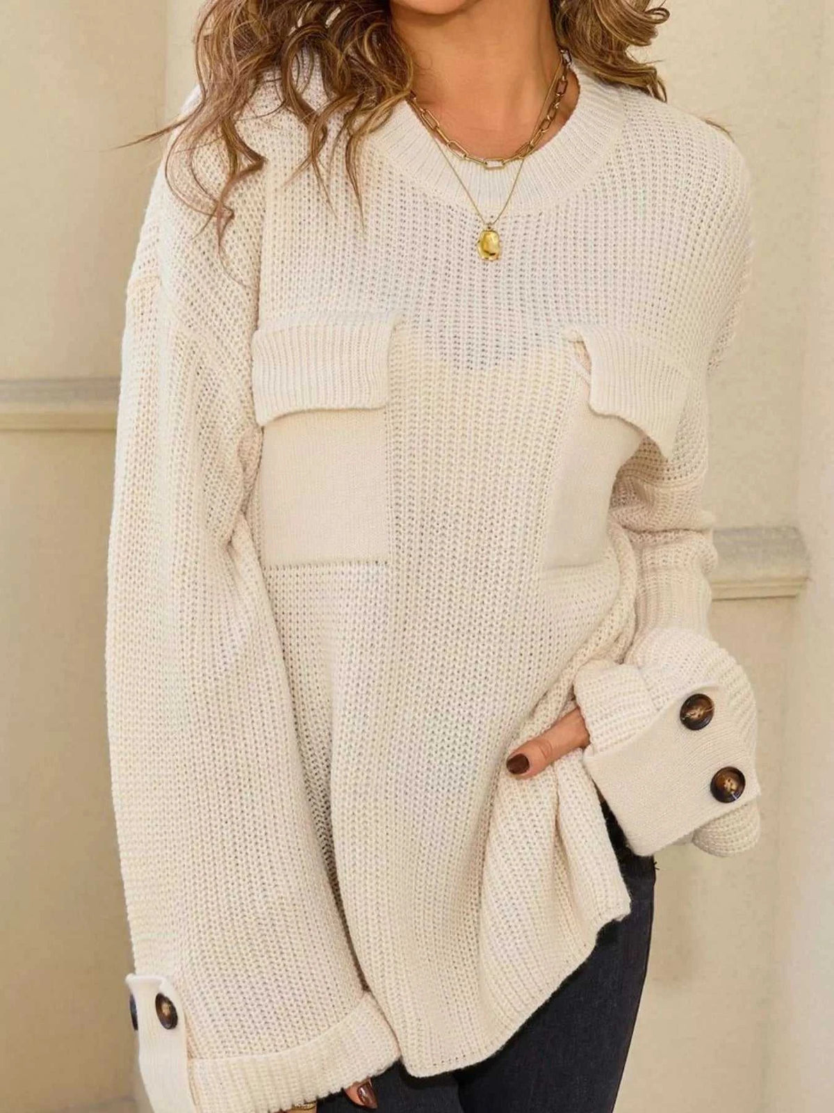 Pocket Detail Round Neck Sweater 100100321906852 48 Affordable Fashion Under $100 Jerry's Apparel 