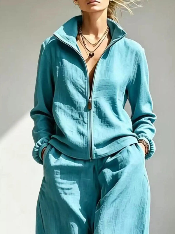 Full Size Zip-Up Jacket and Wide-Leg Pants Set Plus Size 101001541614338 62 Affordable Fashion Under $100 Jerry's Apparel 