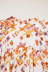 Printed Tie Neck Cap Sleeve Mini Dress