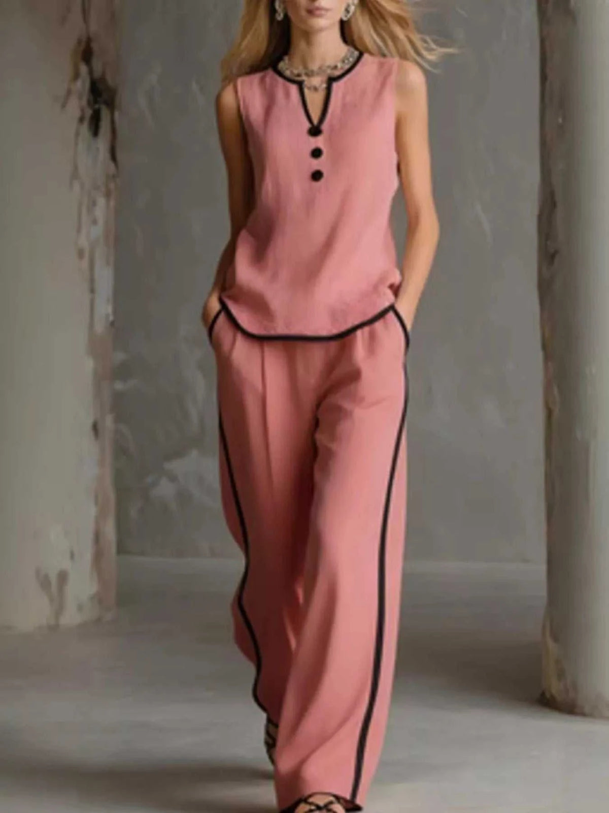 Full Size Contrast Trim Sleeveless Top and Pants Set Plus Size 101001507426114 43 Affordable Fashion Under $100 Jerry's Apparel 