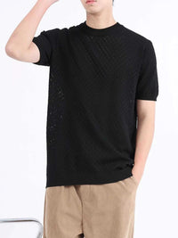 Men's Plus Size Diamond Pattern Knitted Short Sleeve T-Shirt 100400934320162 51 Affordable Fashion Under $100 Jerry's Apparel 