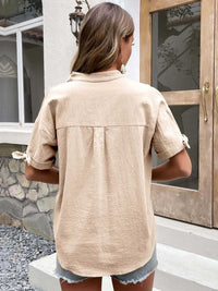 Perfee Buttoned Notched Neck Cuffed Sleeve Blouse 100100356421132 31 Affordable Fashion Under $100 Jerry's Apparel 