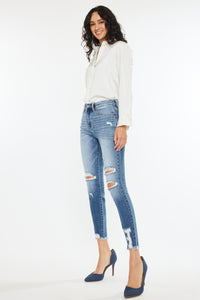 High Rise Frayed Ankle Skinny Jeans