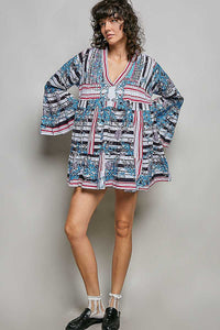 POL Striped Floral Long Sleeve Mini Dress with Pintuck Detail 100100459401126 52 Affordable Fashion Under $100 Jerry's Apparel 