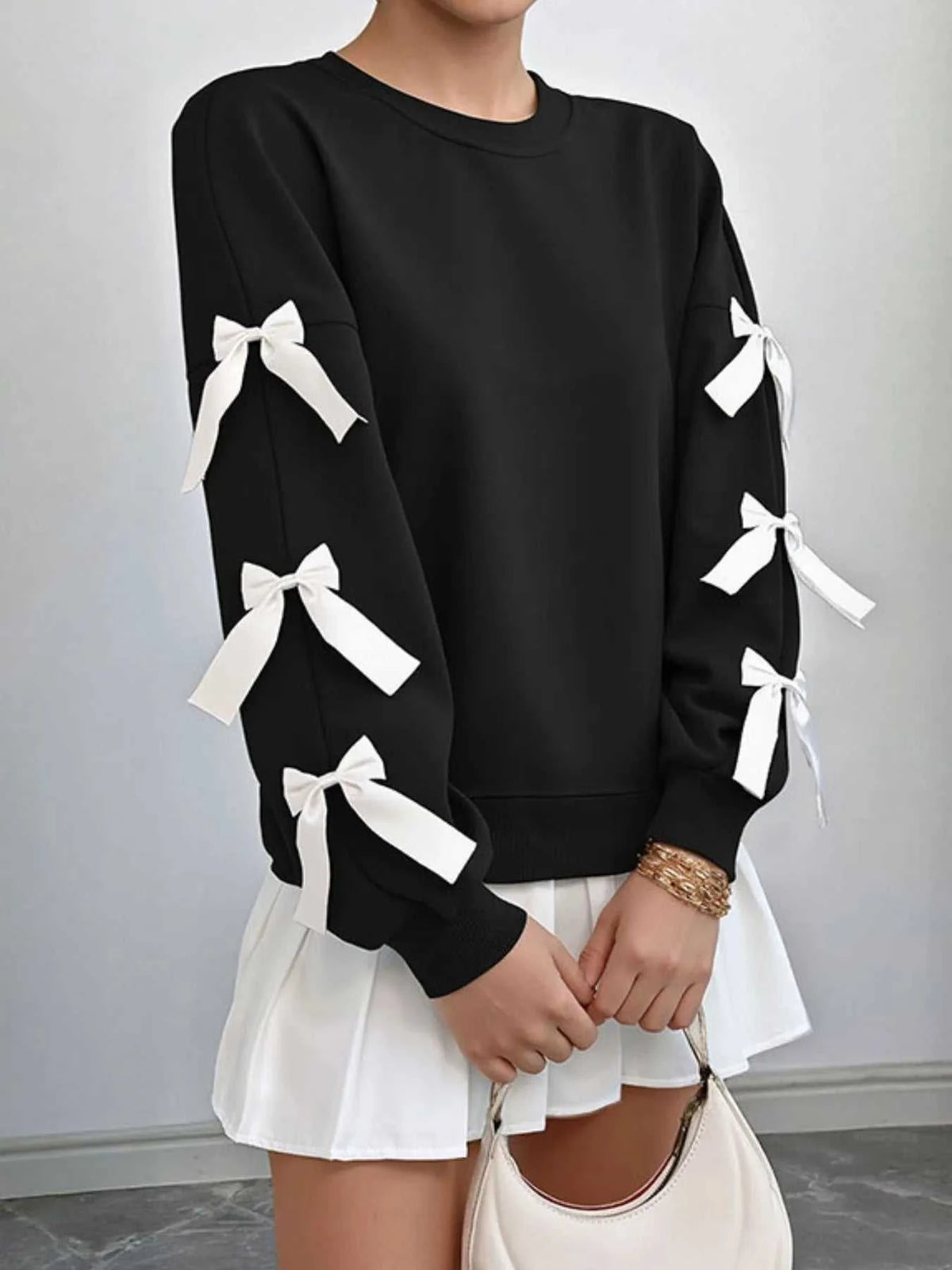 Bow-Detailed Sleeve Round Neck Sweatshirt 100100371621745 31 Affordable Fashion Under $100 Jerry's Apparel 