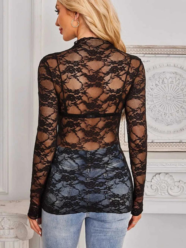 Mock Neck Long Sleeve Lace Sheer Top 100100861526419 16 Affordable Fashion Under $100 Jerry's Apparel 
