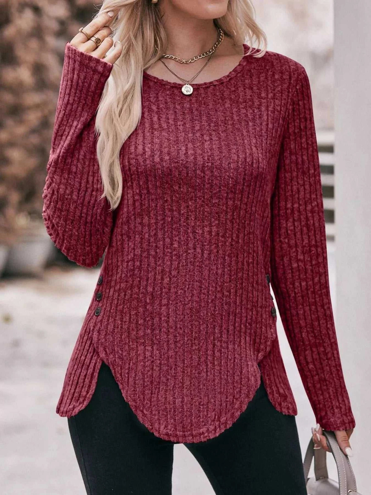 Ribbed Knit Long Sleeve T-Shirt 100100676091737 30 Affordable Fashion Under $100 Jerry's Apparel 