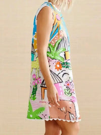 Printed Round Neck Sleeveless Mini Dress