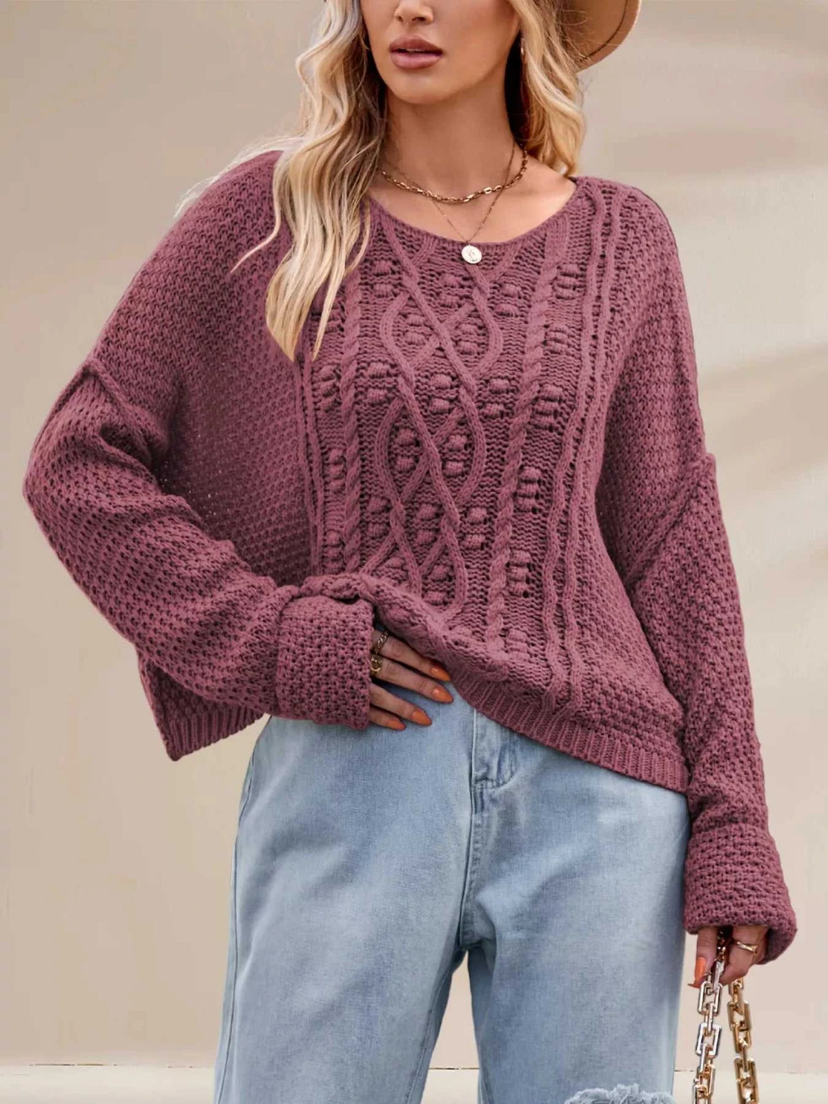 Textured Knit Round Neck Sweater 100100794321457 47 Affordable Fashion Under $100 Jerry's Apparel 
