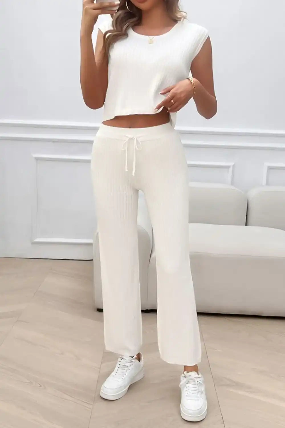 Devine Ribbed Round Neck Top and Pants Set 100100643541406 76 Affordable Fashion Under $100 Jerry's Apparel 