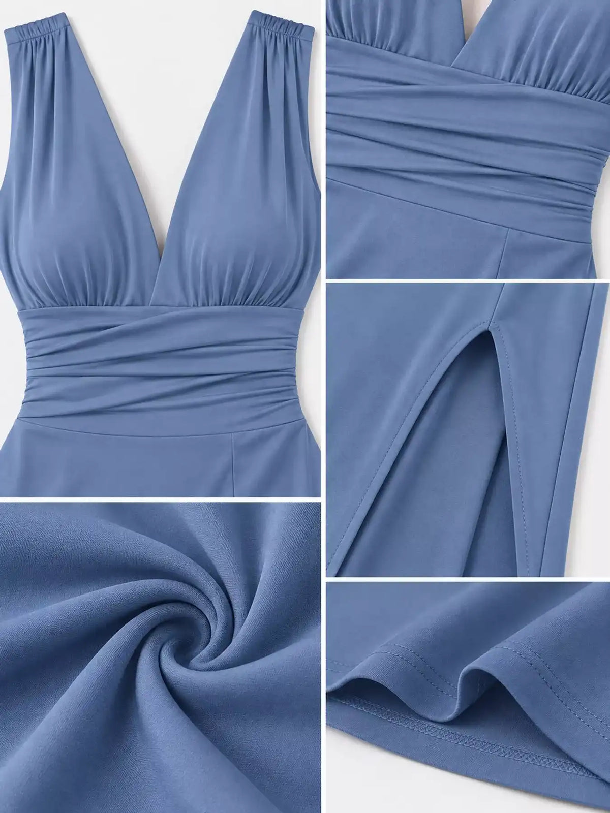 Sleeveless Deep V-Neck Ruched High Slit Bodycon Dress 101001854690361 33 Affordable Fashion Under $100 Jerry's Apparel 