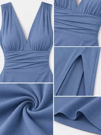 Sleeveless Deep V-Neck Ruched High Slit Bodycon Dress 101001854690361 33 Affordable Fashion Under $100 Jerry's Apparel 