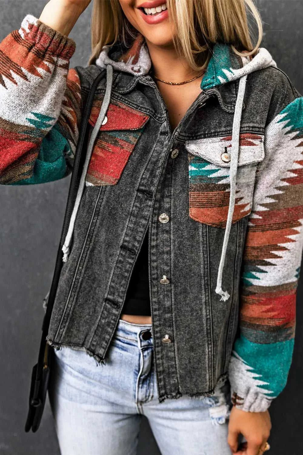 Drawstring Hooded Pocketed Denim Jacket 100100048763349 77 Affordable Fashion Under $100 Jerry's Apparel 
