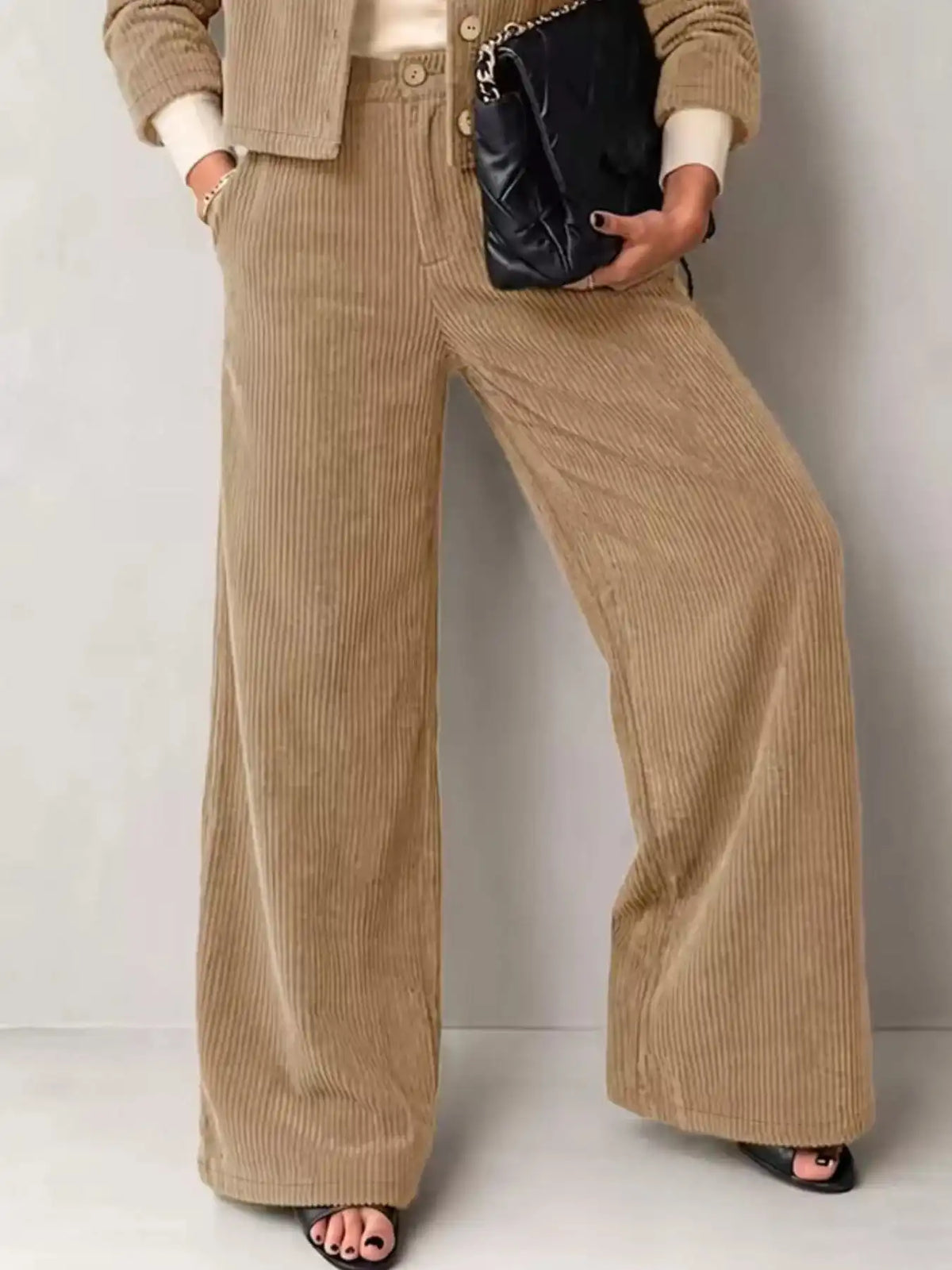 Full Size Corduroy Button-Down Jacket and Wide-Leg Pants Two-Piece Set Plus Size 101001217256067 73 Women's Pants Set Gifts for Her Jerry's Apparel 