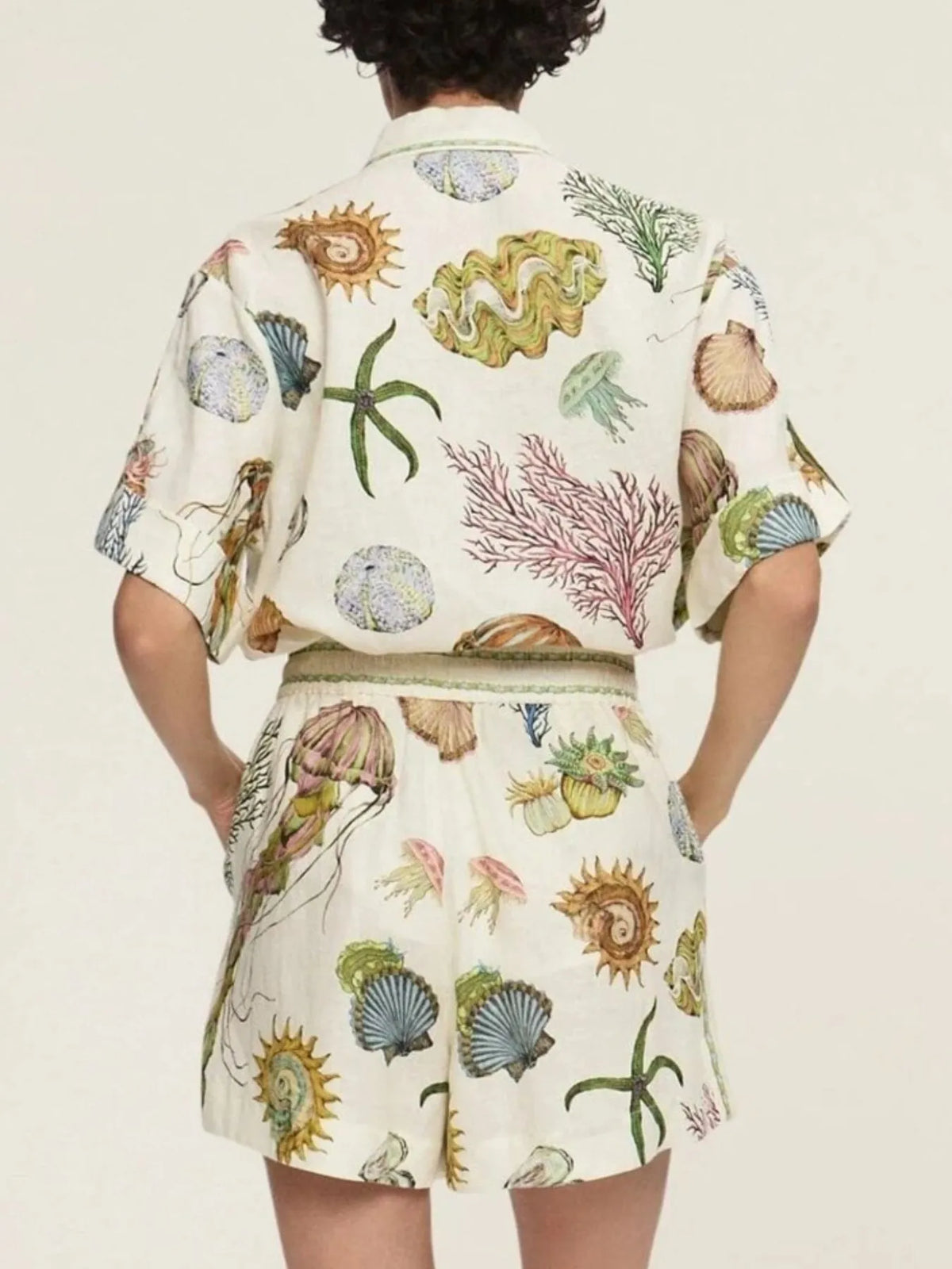 Printed Button Up Shirt and Shorts Set
