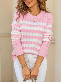 Striped Cable Knit Round Neck Sweater 100100499943508 42 Affordable Fashion Under $100 Jerry's Apparel 