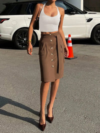 Button Detail Belted Cargo Skirt
