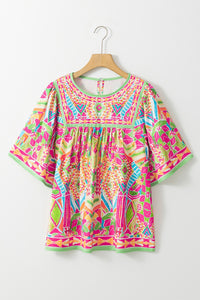 Printed Round Neck Half Sleeve Blouse