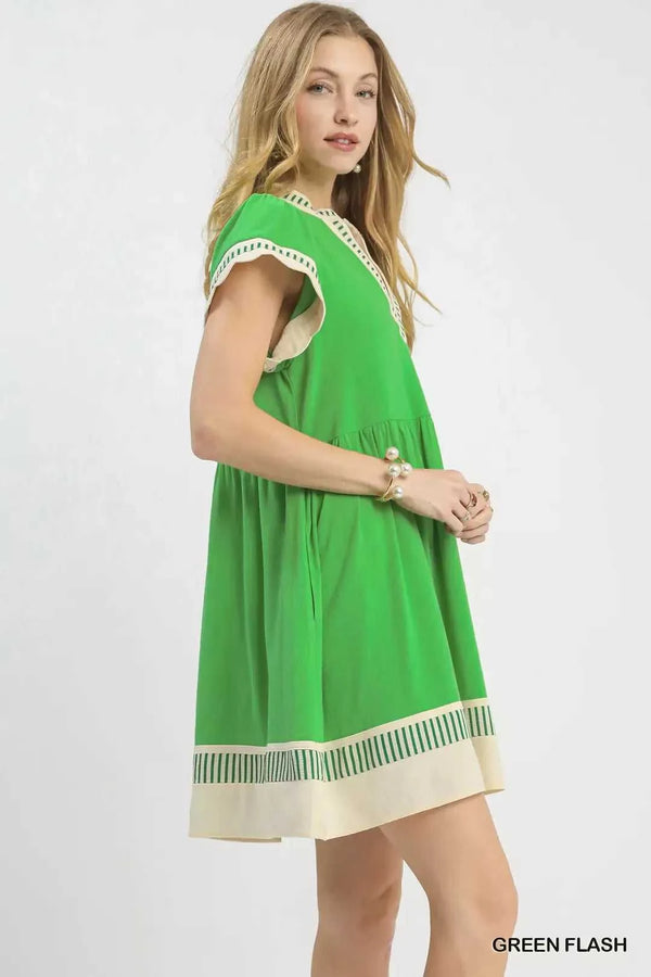 Umgee Linen Color Block Flutter Sleeve Dress 100100672301726 51 Affordable Fashion Under $100 Jerry's Apparel 