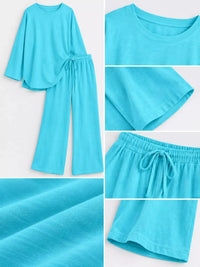Full Size Round Neck Top and Drawstring Wide-Leg Pants Set Plus Size 101001726920137 48 Gifts for Her Jerry's Apparel 