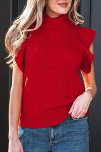 Cable Knit Turtleneck Ruffled Short Sleeve Sweater 101002004961931 44 Affordable Fashion Under $100 Jerry's Apparel 