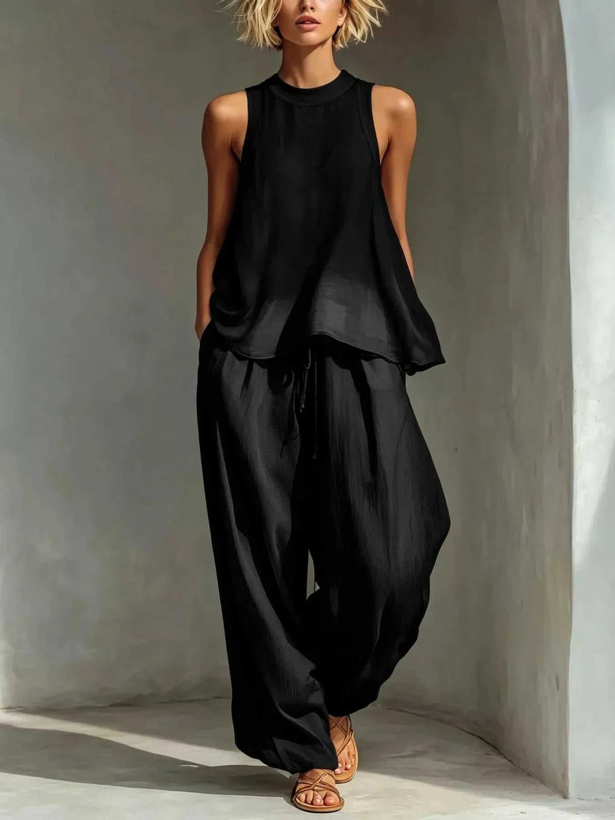 Full Size Sheer Sleeveless Top and Wide-Leg Pants Set Plus Size 101001098258416 52 Affordable Fashion Under $100 Jerry's Apparel 