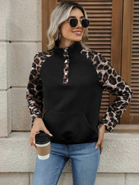 Leopard Print Sleeve Quarter Snap Sweatshirt 100100434021982 36 Affordable Fashion Under $100 Jerry's Apparel 
