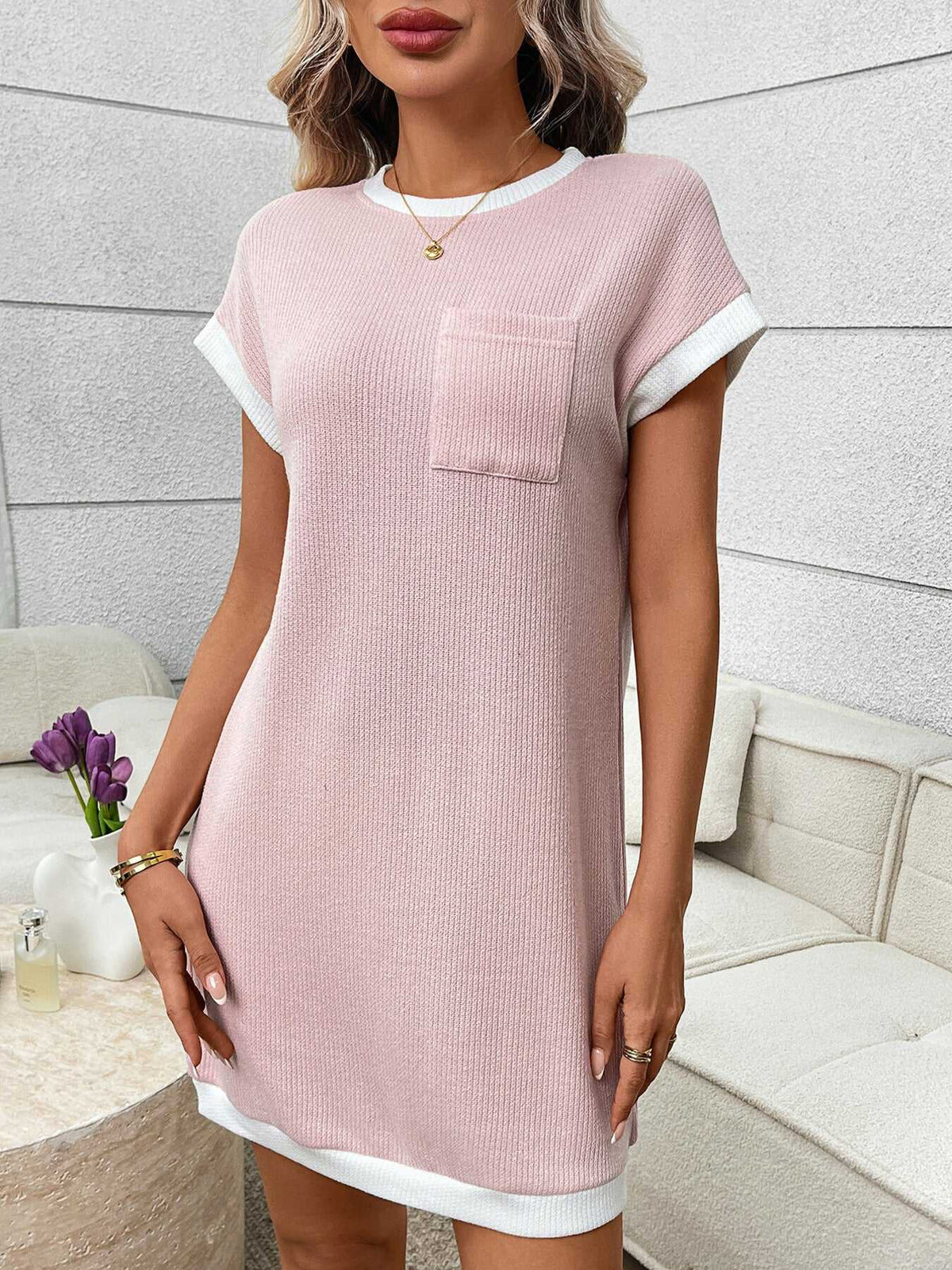 Contrast Trim Ribbed Knit Mini Dress with Pocket 100100281069040 32 Affordable Fashion Under $100 Jerry's Apparel 