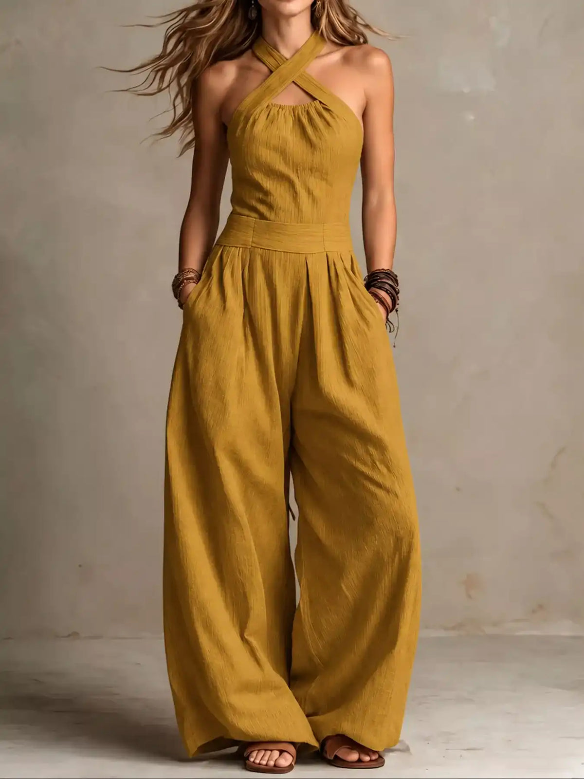 Full Size Halter Neck Wide-Leg Jumpsuit Plus Size 101001857800379 54 Affordable Fashion Under $100 Jerry's Apparel 