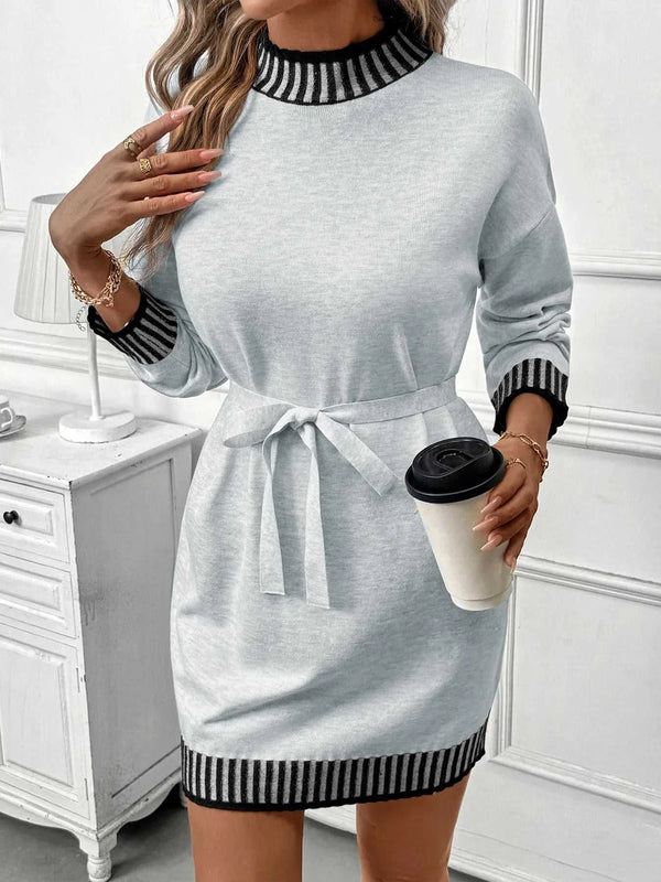 Striped Trim Tie Waist Sweater Dress 100100252941257 47 Affordable Fashion Under $100 Jerry's Apparel 