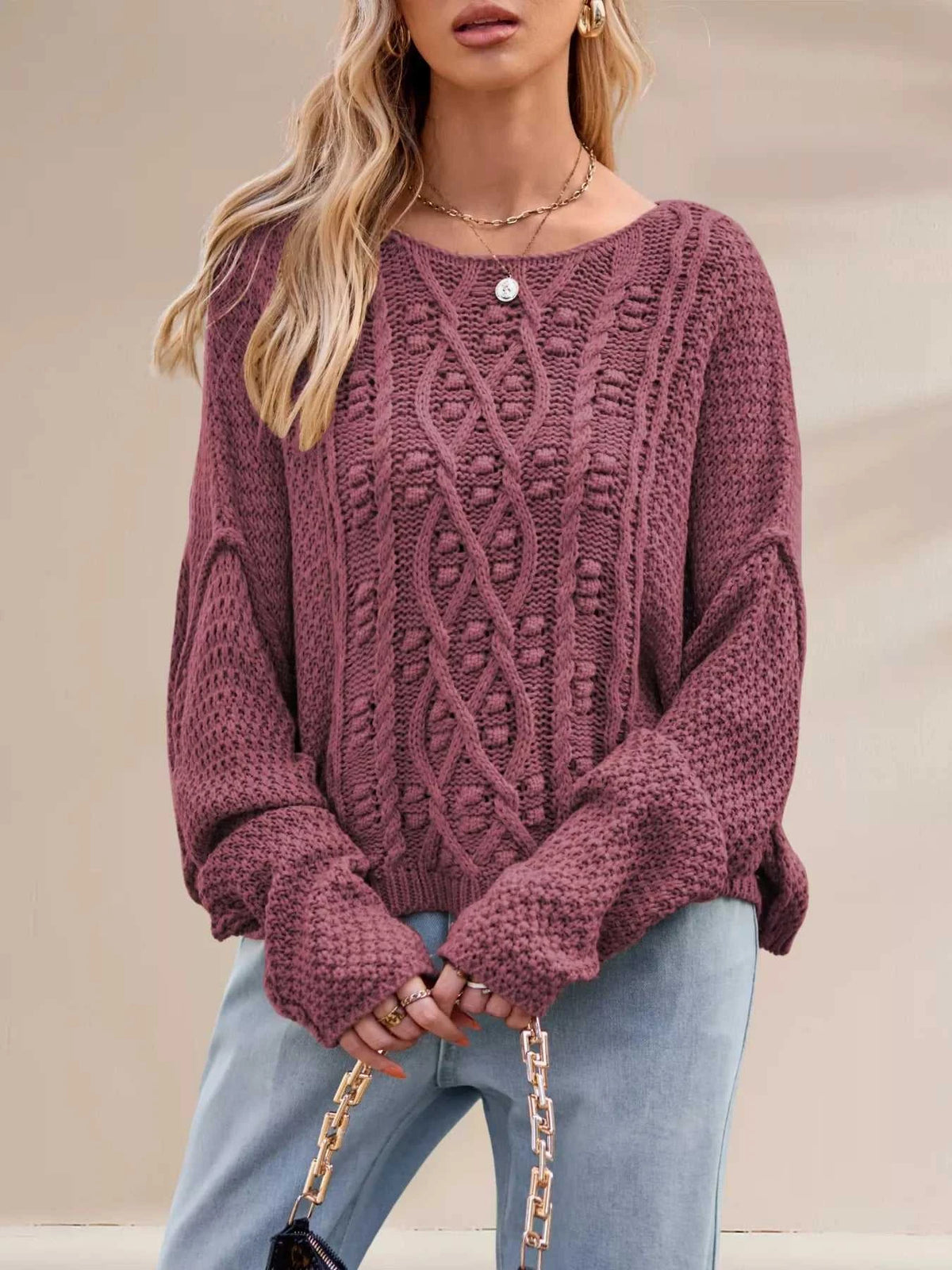 Textured Knit Round Neck Sweater 100100794321457 47 Affordable Fashion Under $100 Jerry's Apparel 