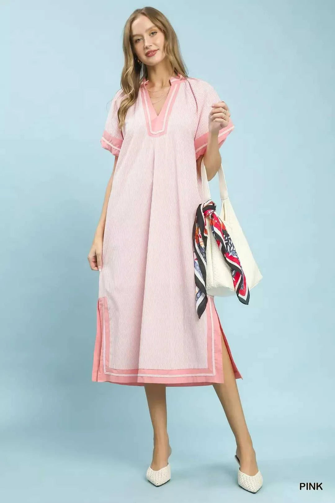 Umgee Pinstripe Contrast Trim Midi Dress 100100135191613 66 Affordable Fashion Under $100 Jerry's Apparel 