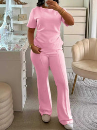 Round Neck Short Sleeve Top and Pants Set 100100859935635 53 Affordable Fashion Under $100 Jerry's Apparel 