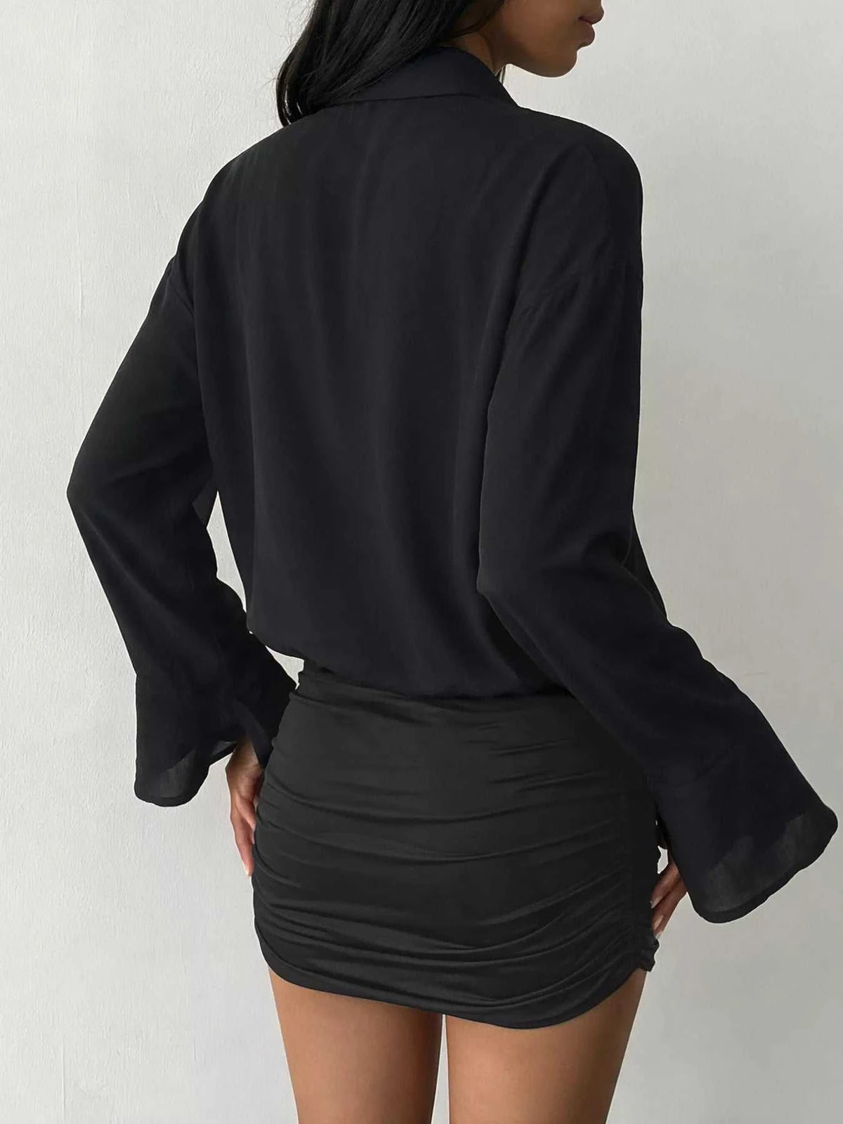 Button Front Flounce Sleeve Bodycon Shirt Dress 101001664786190 49 Affordable Fashion Under $100 Jerry's Apparel 