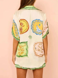 Printed Button Up Shirt and Shorts Set