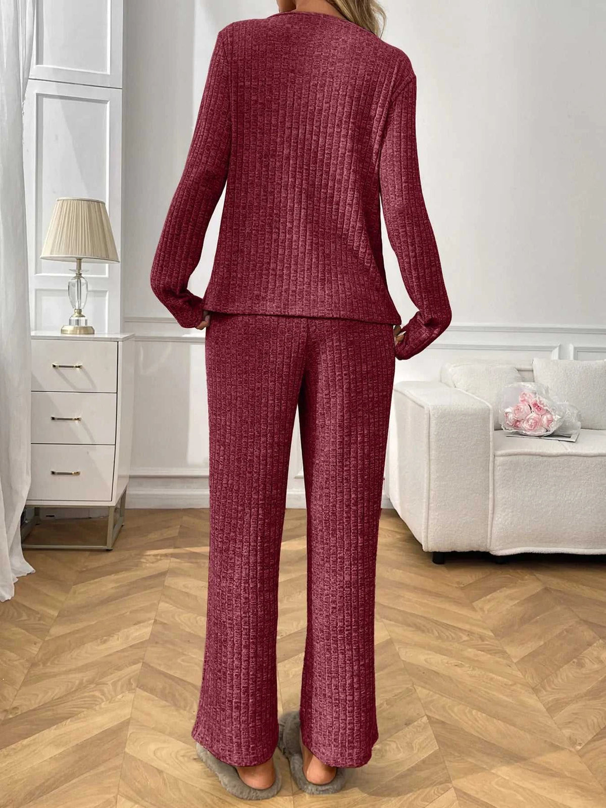 Ribbed Long Sleeve Top and Pants Lounge Set 100100460626810 43 Affordable Fashion Under $100 Jerry's Apparel 