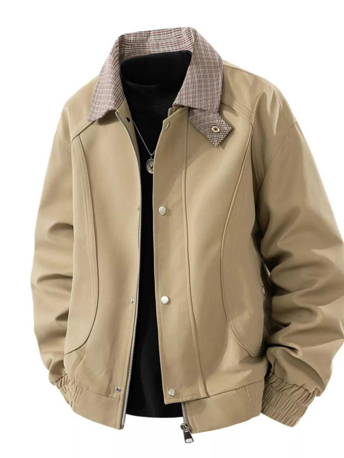 Men's Plus Size Casual Plaid Collar Zip Up Jacket 100400702353744 79 Affordable Fashion Under $100 Jerry's Apparel 