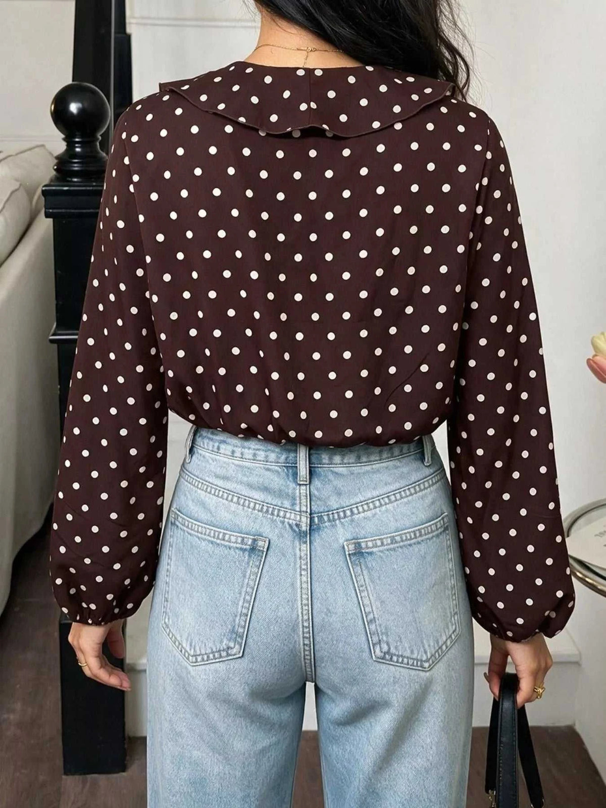 Polka Dot Ruffled V-Neck Bodysuit 101001651705391 32 Affordable Fashion Under $100 Jerry's Apparel 
