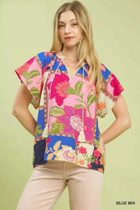 Umgee Mix Floral Patchwork Tassel Tie Top 100100036551552 45 Affordable Fashion Under $100 Jerry's Apparel 